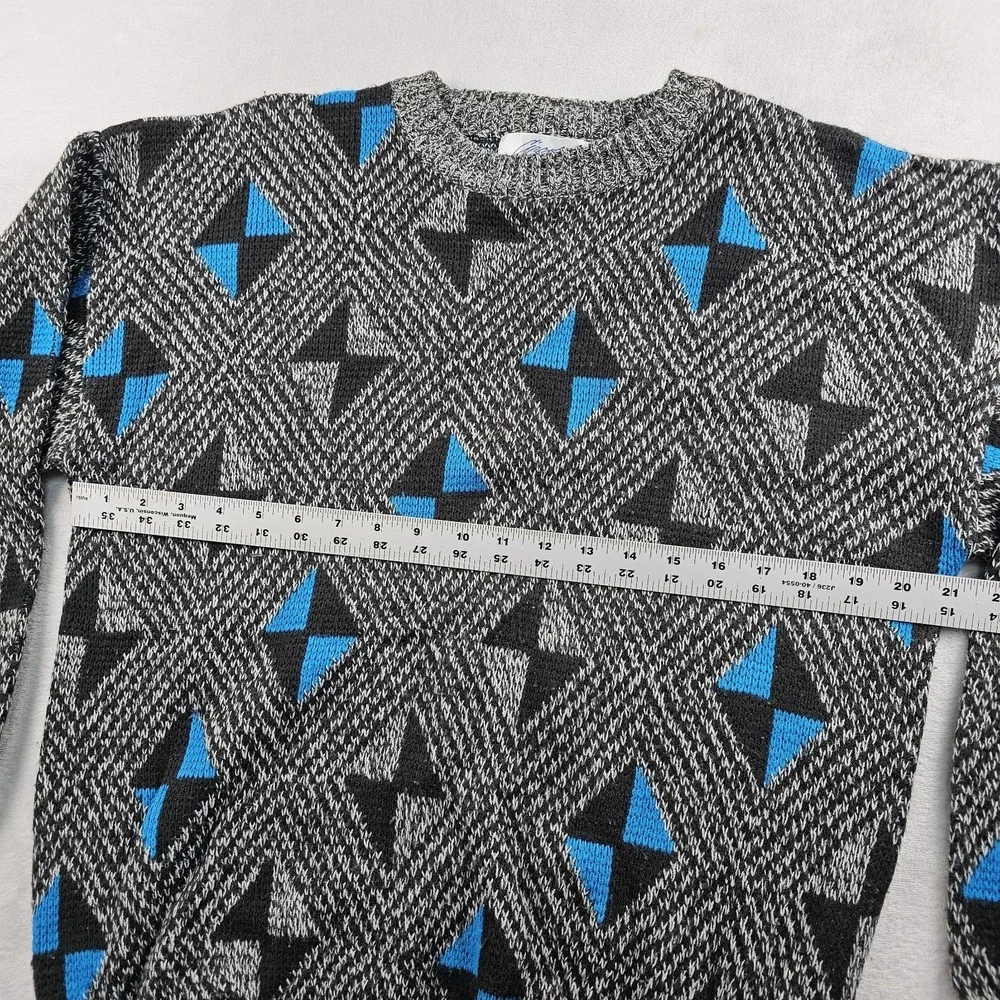 Vtg 80's Knit Jumper Sweater Mens L Abstract Bill Cosby 3D Swing Bowling Acrylic